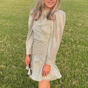 SAYLOR Metallic Silver Saydee Plisse Ruched Shimmer Mini Dress Sz 6 / M